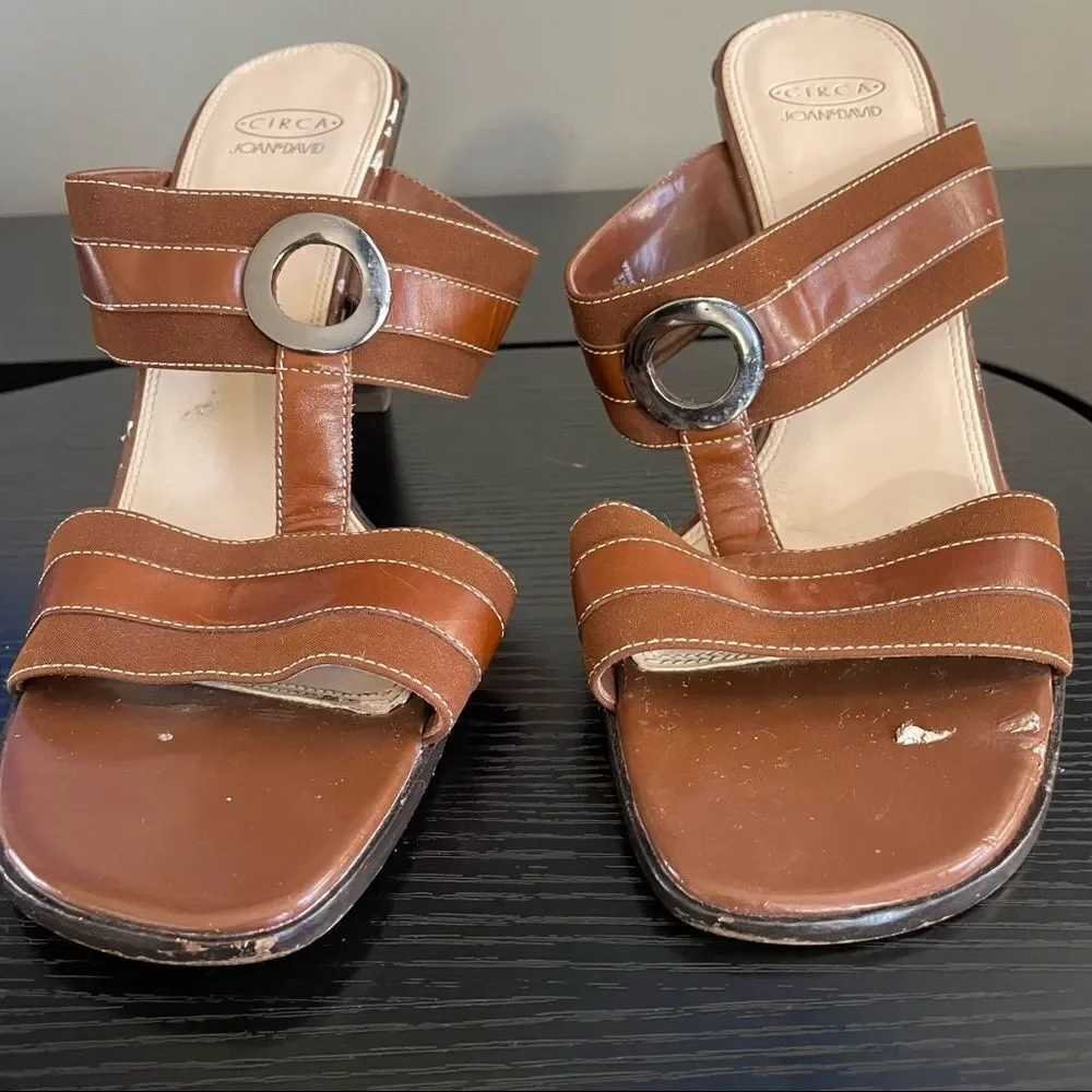 Circa Joan & David Brown Fabric Upper and Leather Sole Mule Sandal, 10
